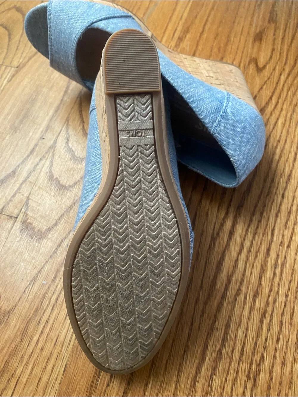 TOMS Light Blue Chambray Peep-Toe Heels